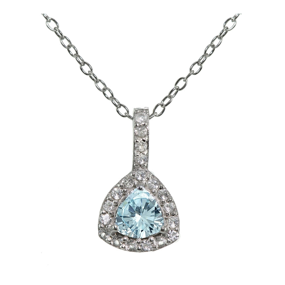 Sterling Silver Blue Topaz & White Topaz Trillion-Cut Necklace
