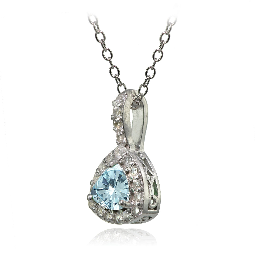 Sterling Silver Blue Topaz & White Topaz Trillion-Cut Necklace-2