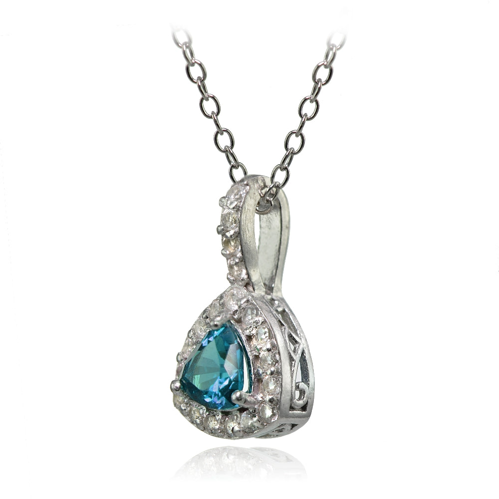 Sterling Silver London Blue Topaz & White Topaz Trillion-Cut Necklace-2