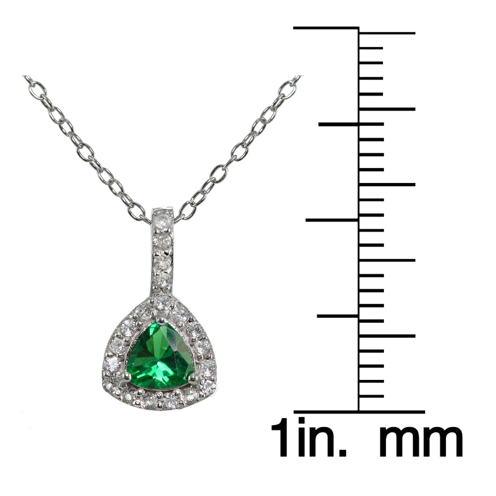 Sterling Silver Created Emerald & White Topaz Trillion-Cut Necklace-3