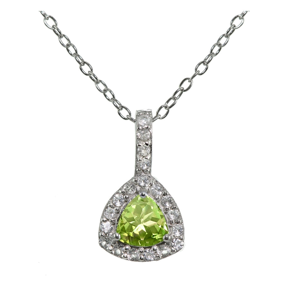 Sterling Silver Peridot & White Topaz Trillion-Cut Necklace