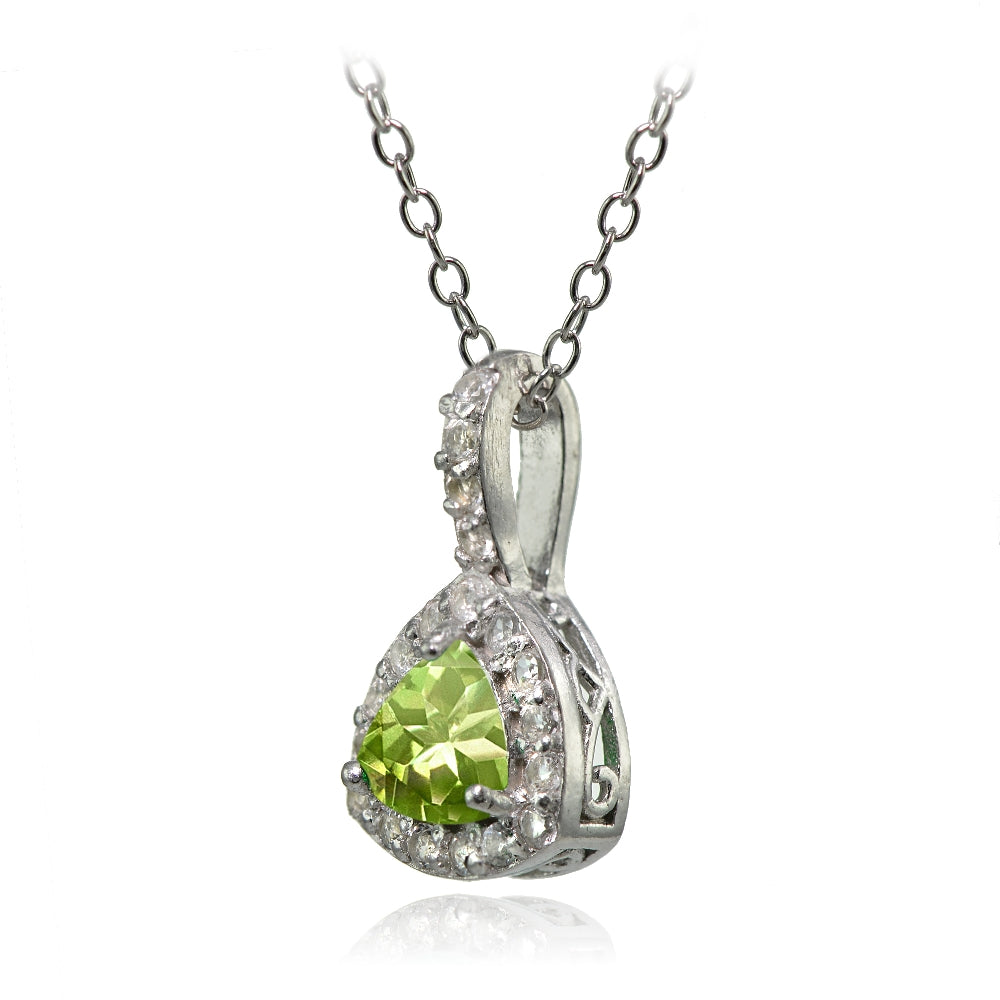 Sterling Silver Peridot & White Topaz Trillion-Cut Necklace-2
