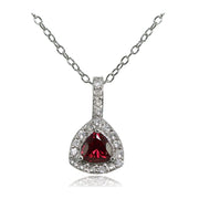 Sterling Silver Created Ruby & White Topaz Trillion-Cut Necklace