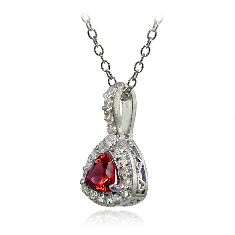 Sterling Silver Created Ruby & White Topaz Trillion-Cut Necklace-2
