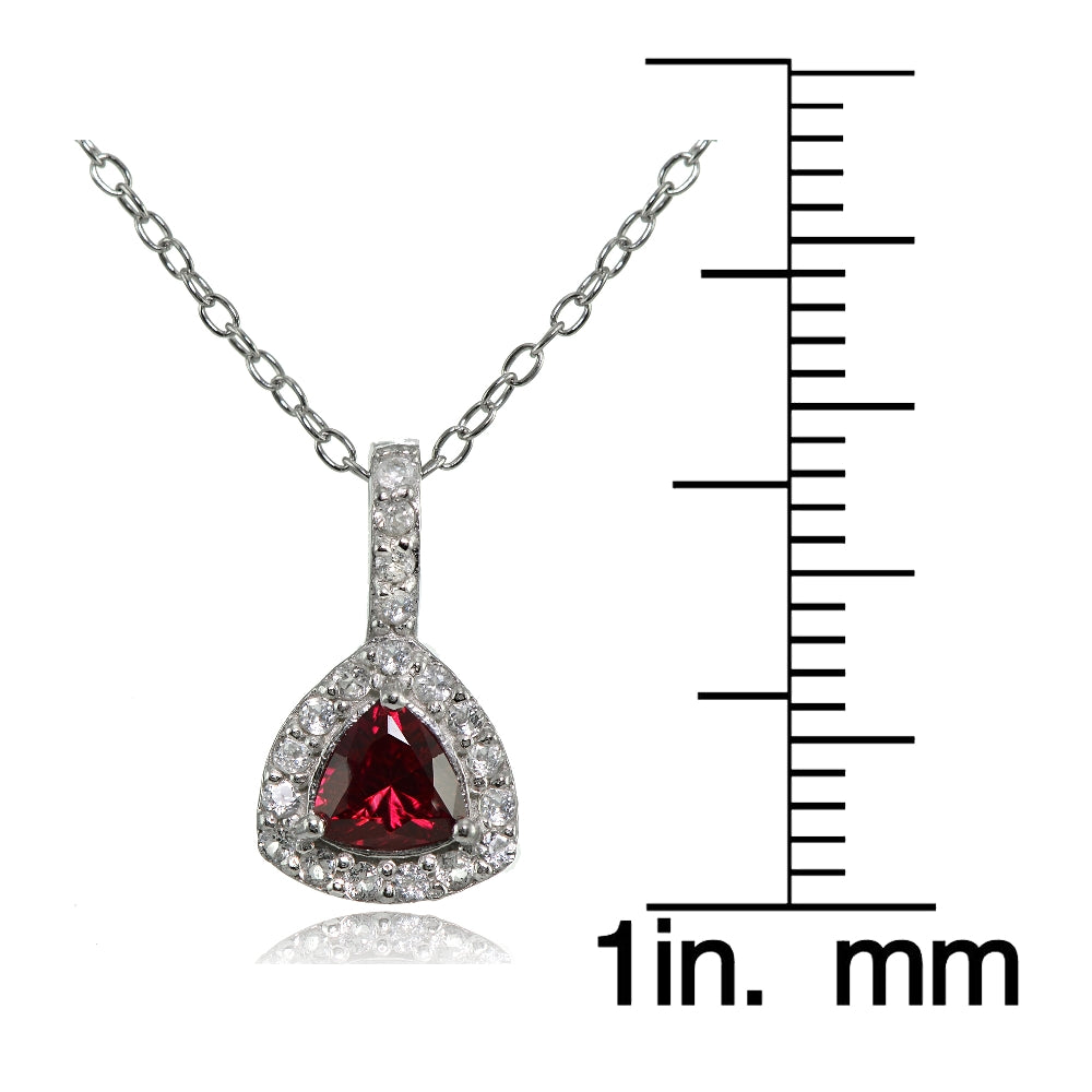 Sterling Silver Created Ruby & White Topaz Trillion-Cut Necklace-3