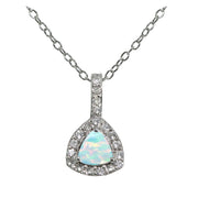 Sterling Silver Created Opal & White Topaz Trillion-Cut Necklace