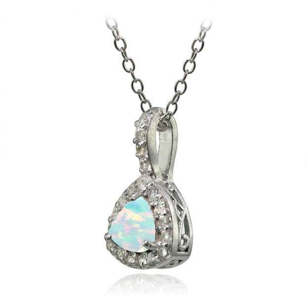 Sterling Silver Created Opal & White Topaz Trillion-Cut Necklace
