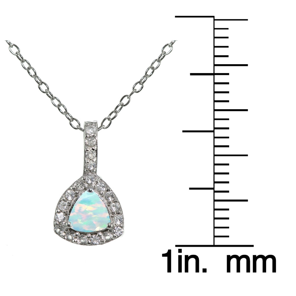 Sterling Silver Created Opal & White Topaz Trillion-Cut Necklace-3
