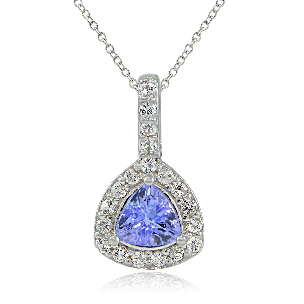 Sterling Silver Tanzanite & White Topaz Trillion-Cut Necklace