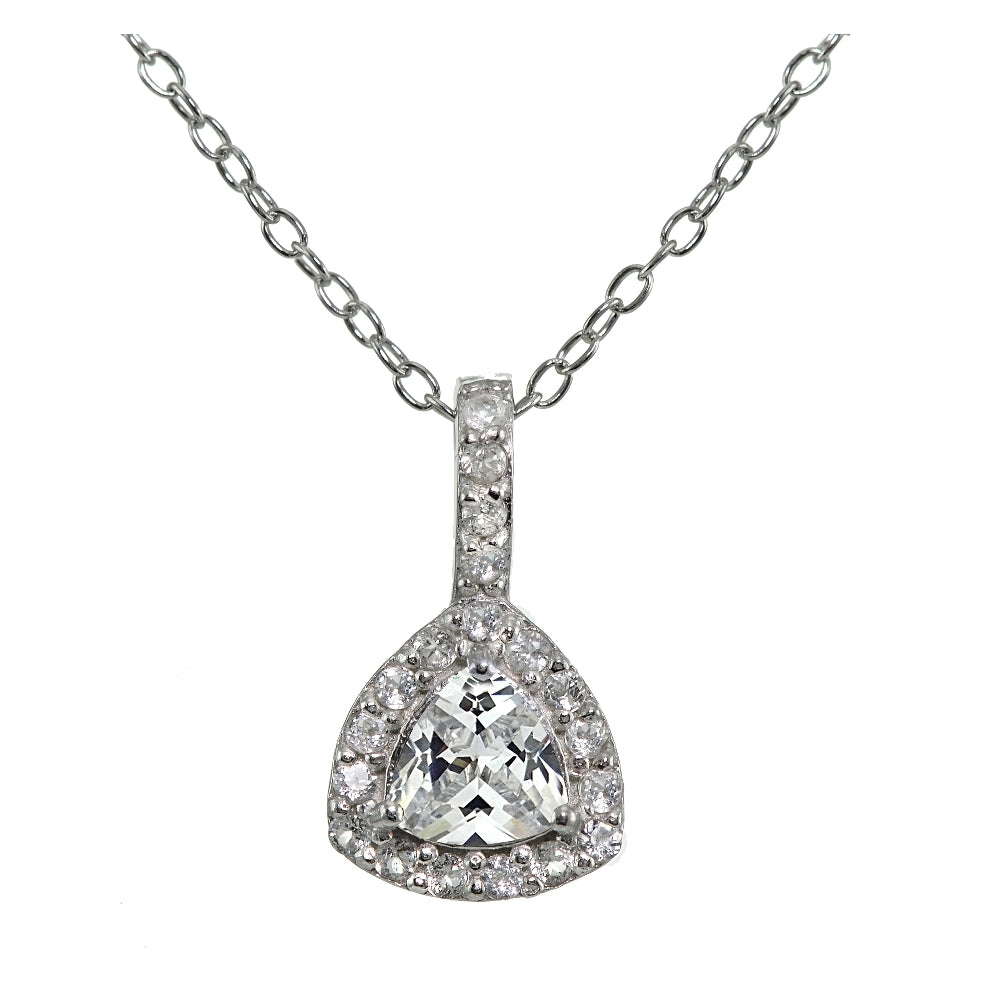 Sterling Silver Cubic Zirconia Trillion-Cut Necklace