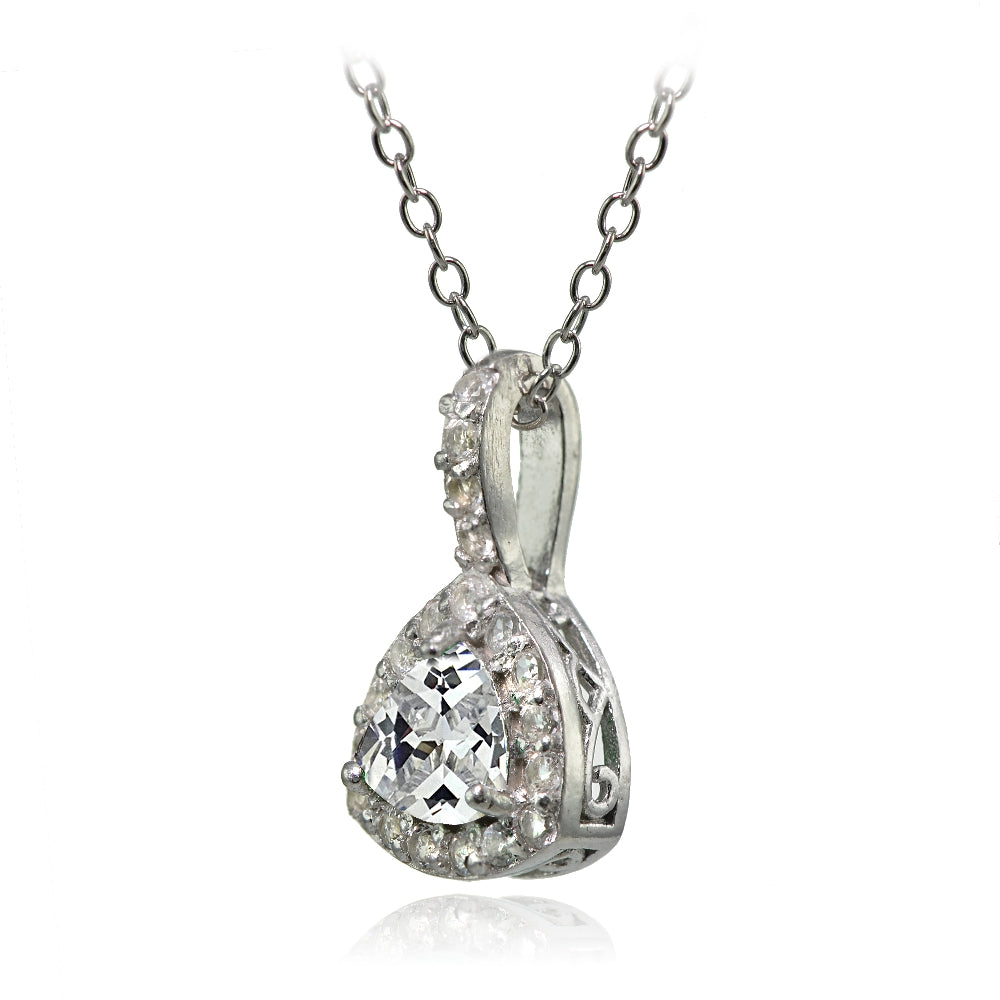 Sterling Silver Cubic Zirconia Trillion-Cut Necklace-2