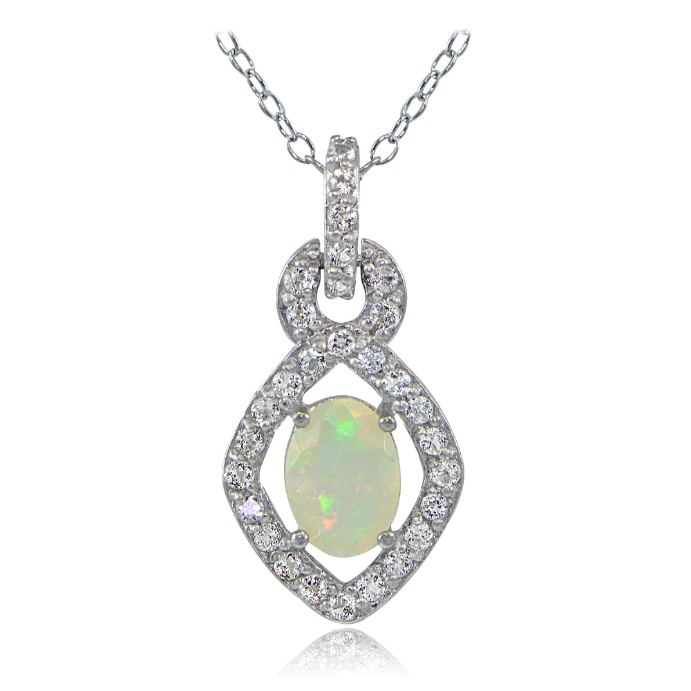 Sterling Silver Ethiopian Opal and White Topaz Drop Necklace