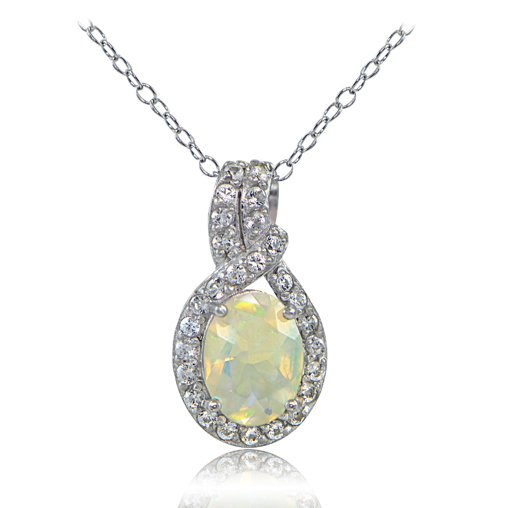 Sterling Silver Ethiopian Opal and White Topaz Drop Necklace-2
