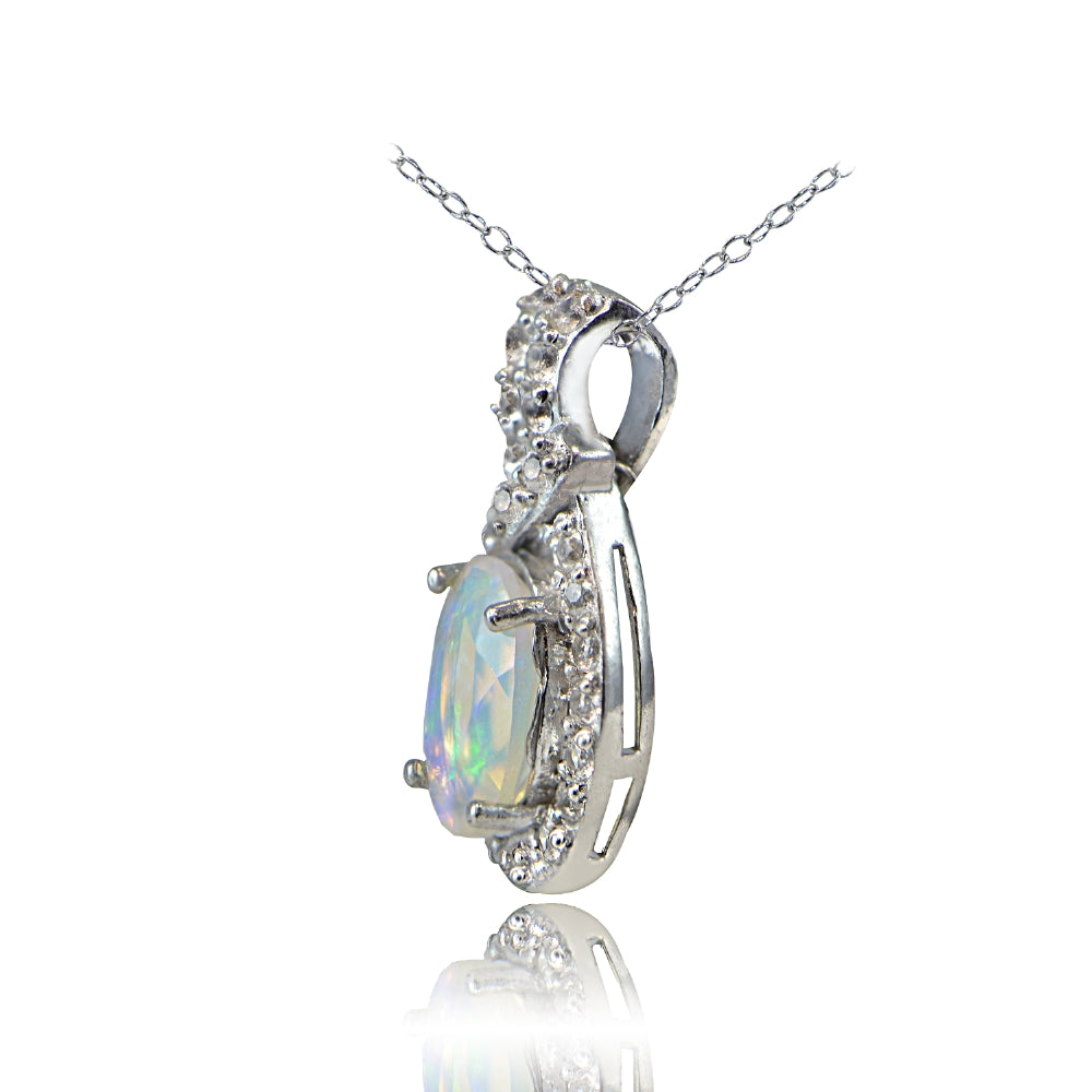Sterling Silver Ethiopian Opal and White Topaz Drop Necklace-3
