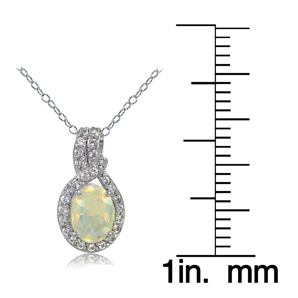 Sterling Silver Ethiopian Opal and White Topaz Drop Necklace-4