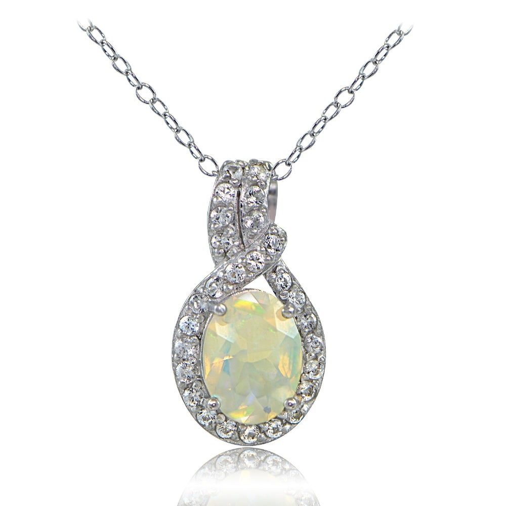 Sterling Silver Ethiopian Opal and White Topaz Drop Necklace-5