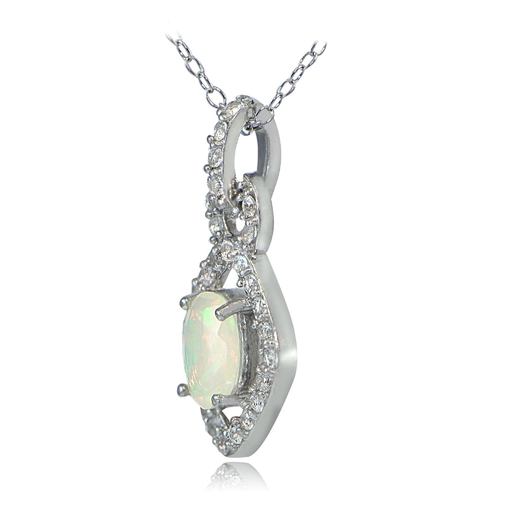 Sterling Silver Ethiopian Opal and White Topaz Drop Necklace-6