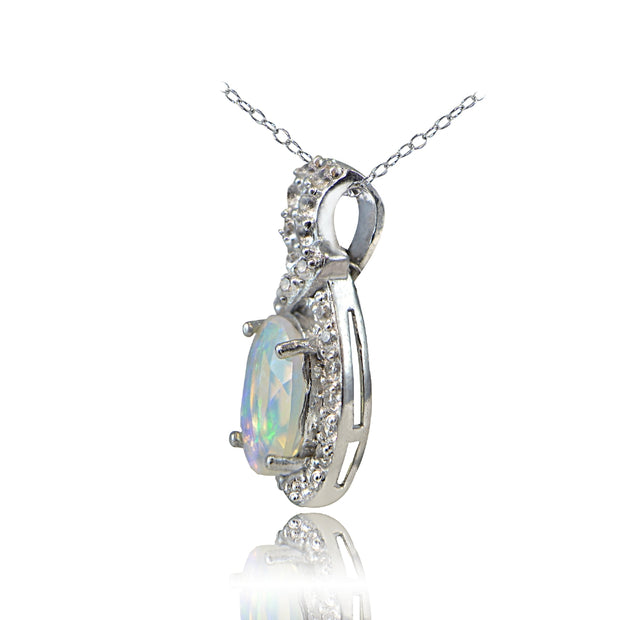 Sterling Silver Ethiopian Opal and White Topaz Knot Necklace