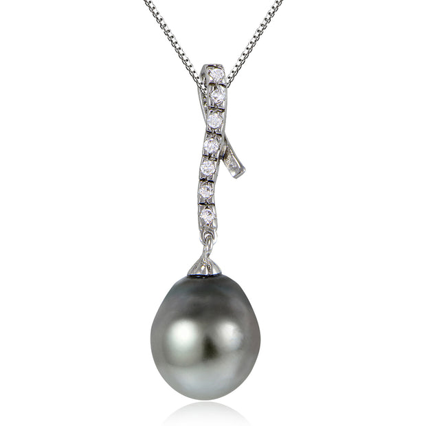 Haute Jewels Sterling Silver 11mm Tahitian Cultured Pearl & White Topaz Twist Loop Necklace