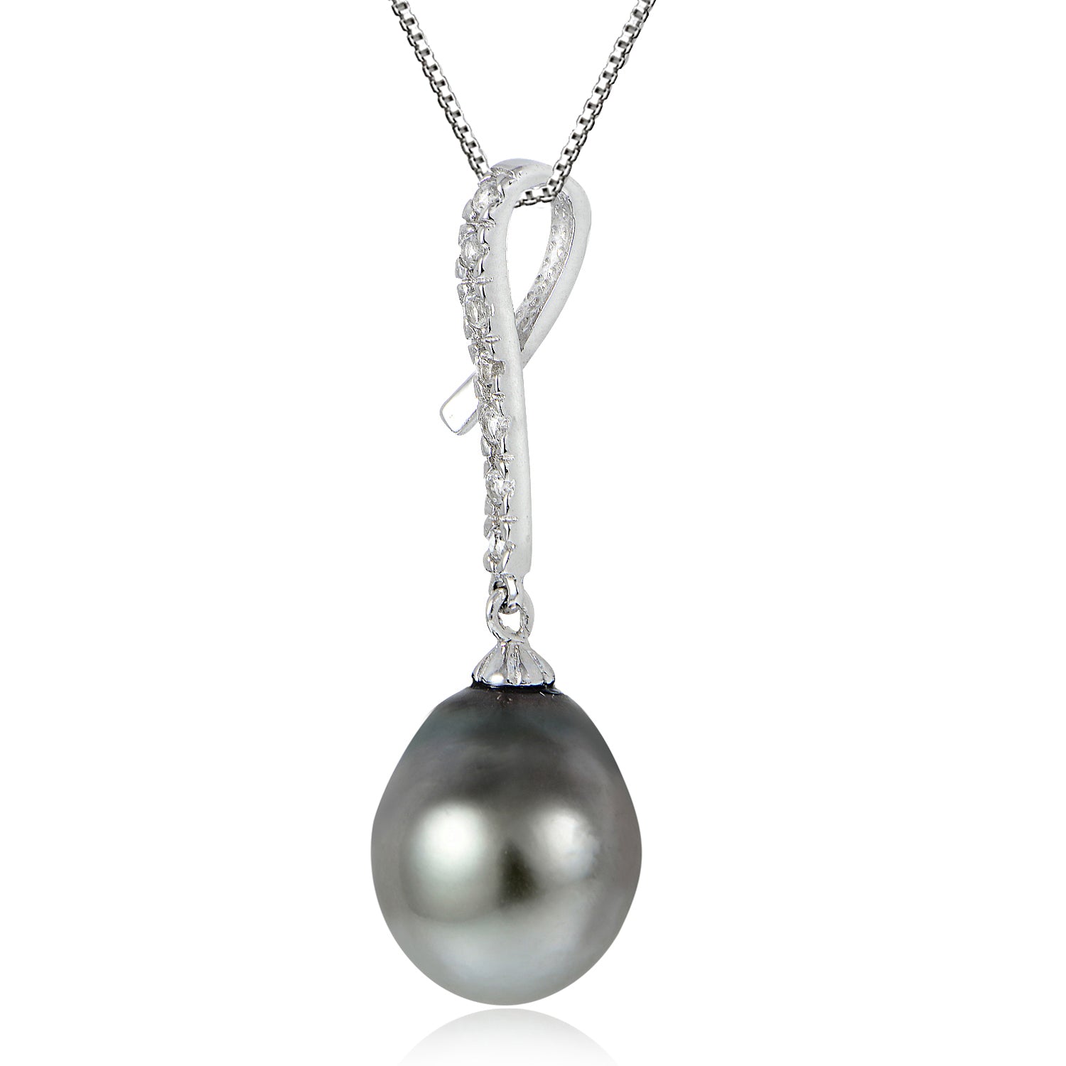 Haute Jewels Sterling Silver 11mm Tahitian Cultured Pearl & White Topaz Twist Loop Necklace-3