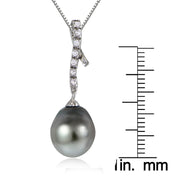 Haute Jewels Sterling Silver 11mm Tahitian Cultured Pearl & White Topaz Twist Loop Necklace