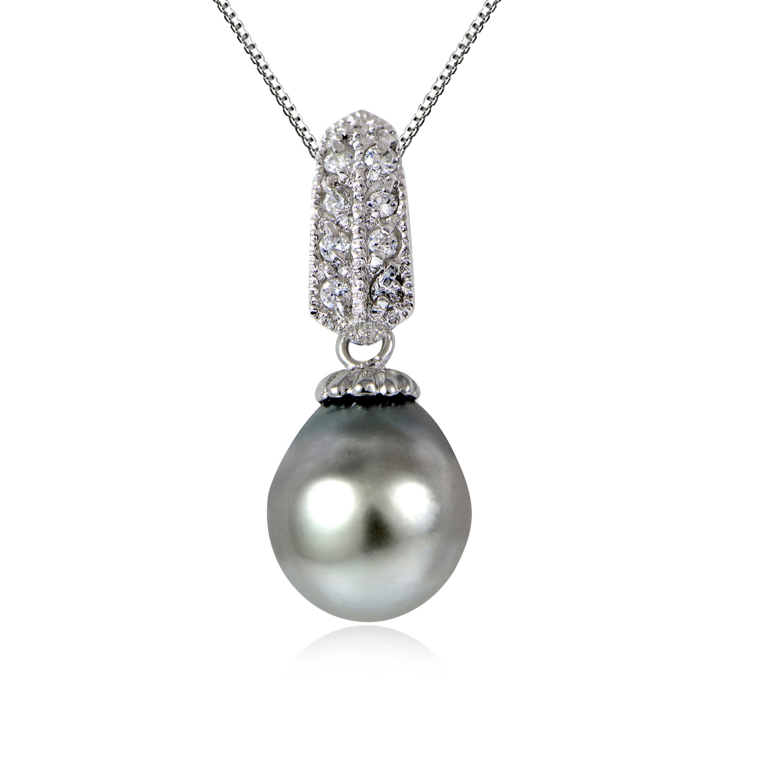 Haute Jewels Sterling Silver 11mm Tahitian Cultured Pearl & White Topaz Loop Drop Necklace