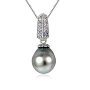 Haute Jewels Sterling Silver 11mm Tahitian Cultured Pearl & White Topaz Loop Drop Necklace