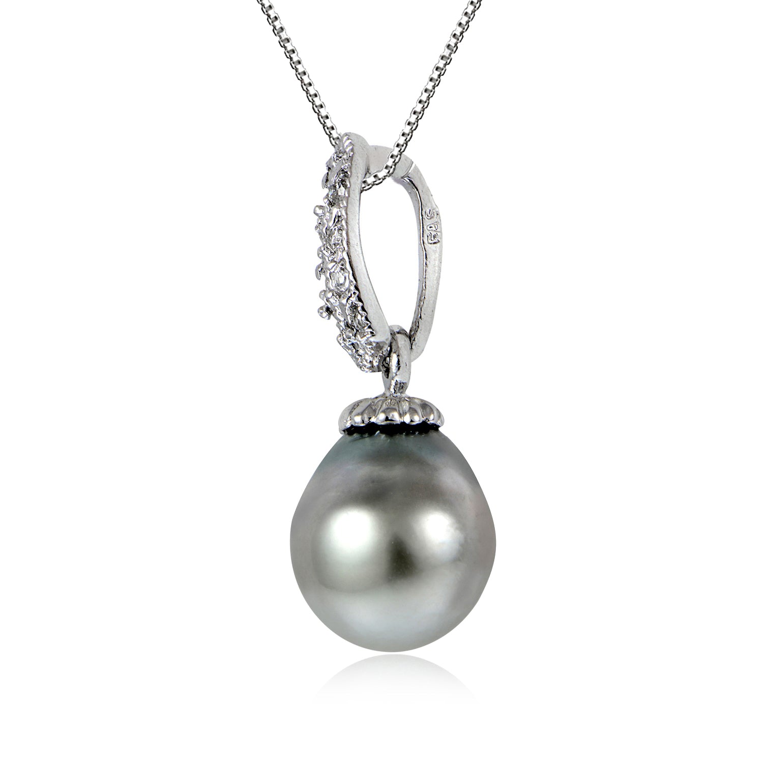 Haute Jewels Sterling Silver 11mm Tahitian Cultured Pearl & White Topaz Loop Drop Necklace-3