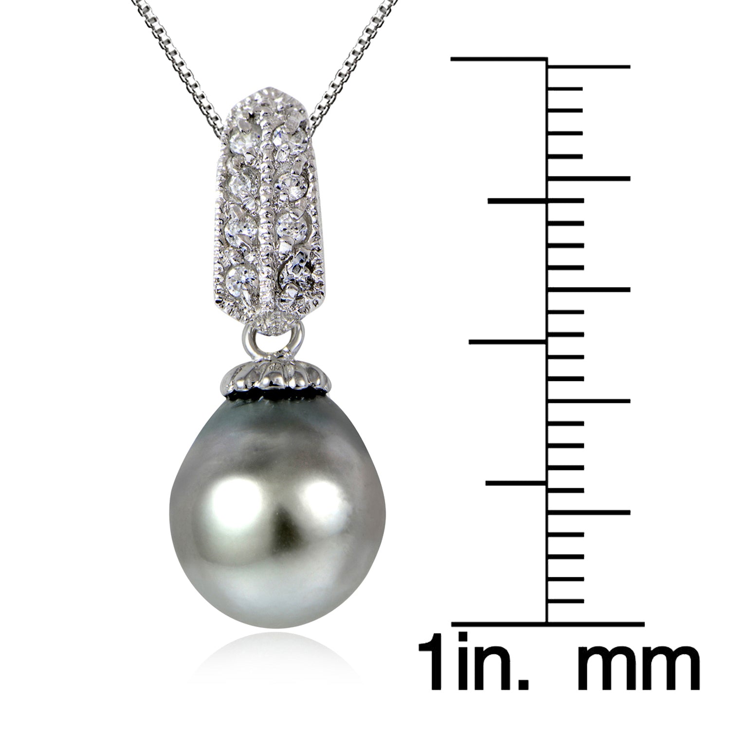 Haute Jewels Sterling Silver 11mm Tahitian Cultured Pearl & White Topaz Loop Drop Necklace-4