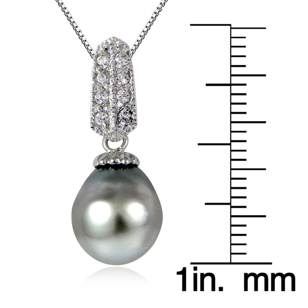Haute Jewels Sterling Silver 11mm Tahitian Cultured Pearl & White Topaz Loop Drop Necklace
