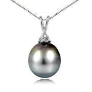 Haute Jewels Sterling Silver 11mm Tahitian Cultured Pearl & White Topaz Stud Necklace