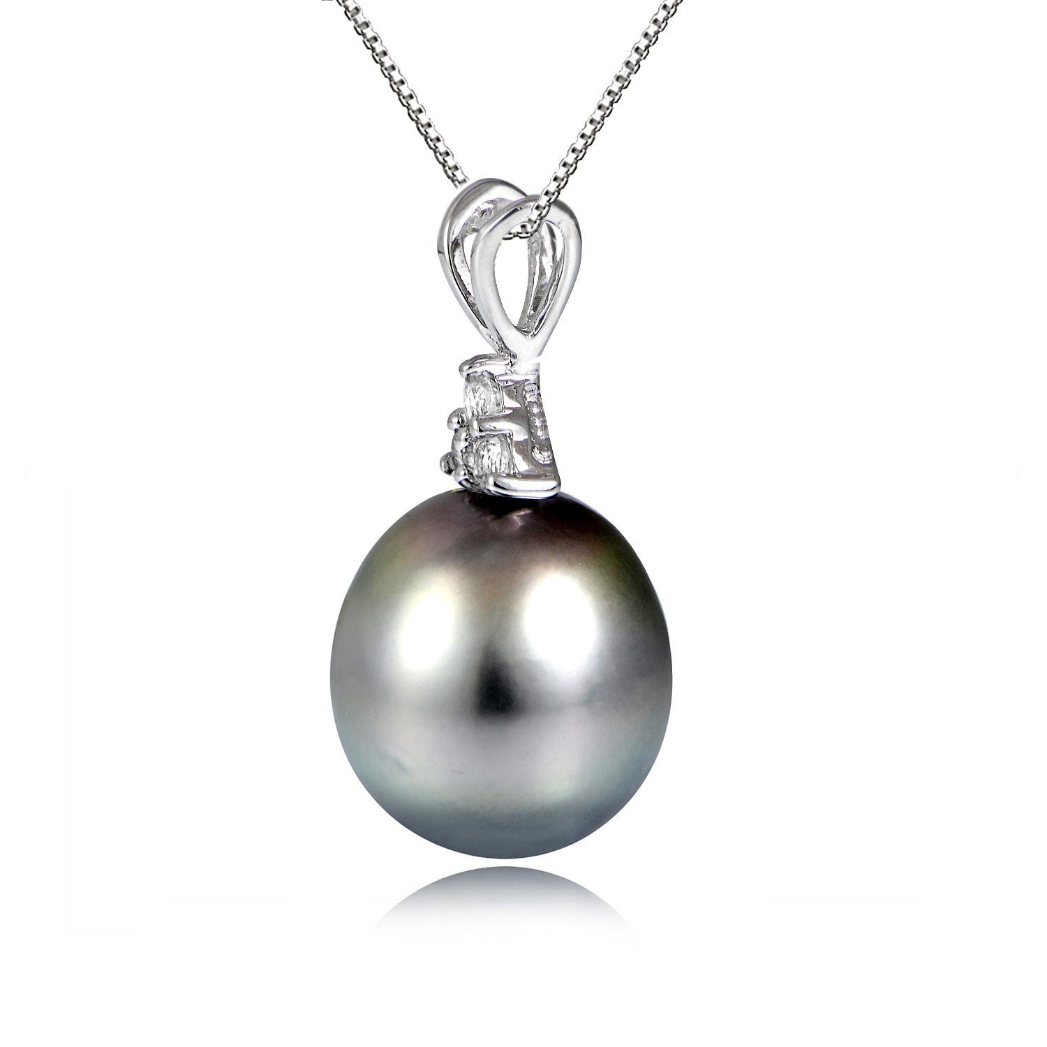 Haute Jewels Sterling Silver 11mm Tahitian Cultured Pearl & White Topaz Stud Necklace-3