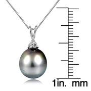 Haute Jewels Sterling Silver 11mm Tahitian Cultured Pearl & White Topaz Stud Necklace