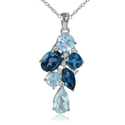 Sterling Silver London Blue, Blue Topaz and White Topaz Tonal Cluster Necklace
