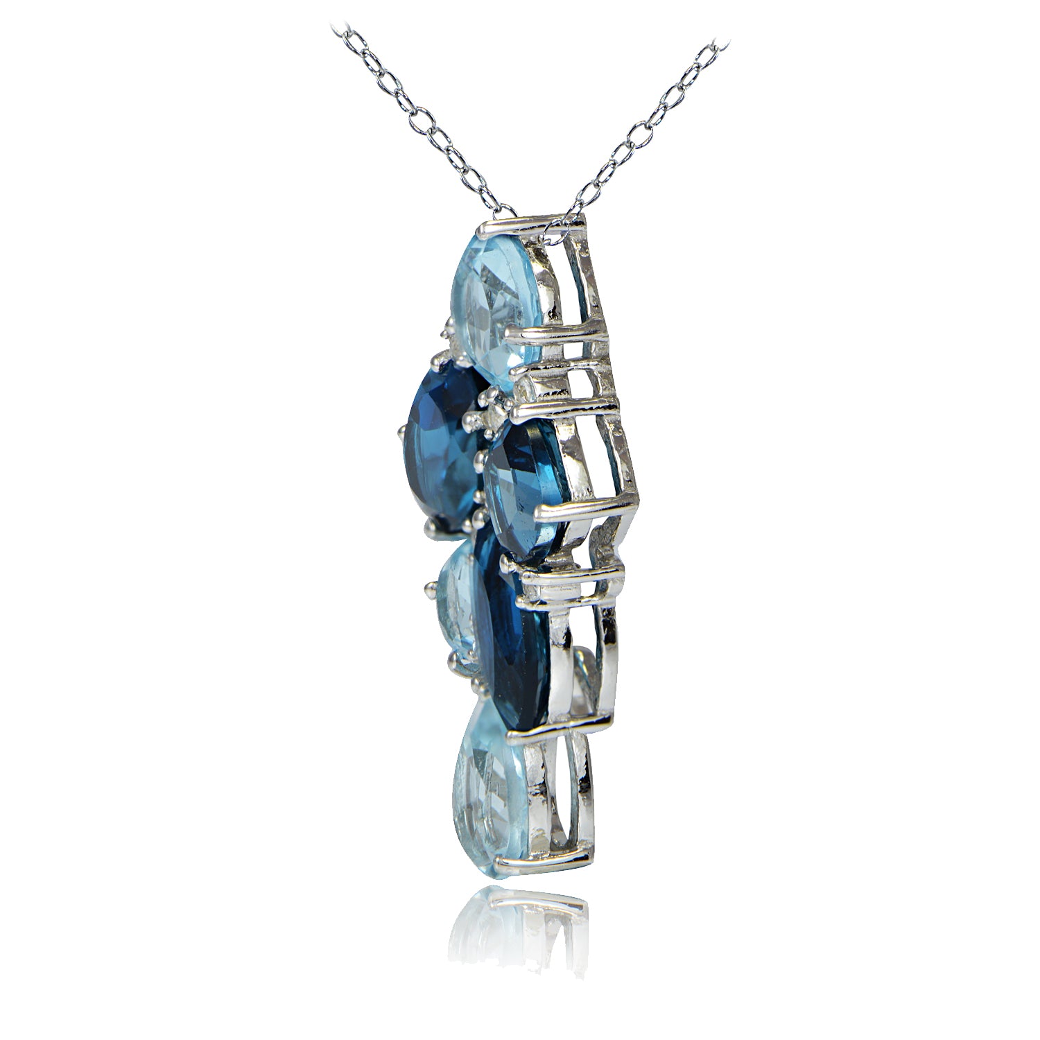 Sterling Silver London Blue, Blue Topaz and White Topaz Tonal Cluster Necklace-2