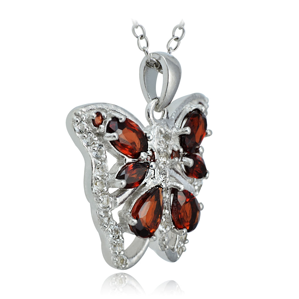 Sterling Silver Garnet and White Topaz Butterfly Necklace-2
