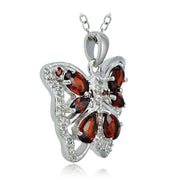 Sterling Silver Garnet and White Topaz Butterfly Necklace