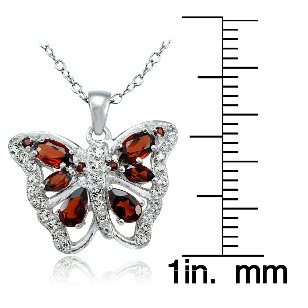 Sterling Silver Garnet and White Topaz Butterfly Necklace-3