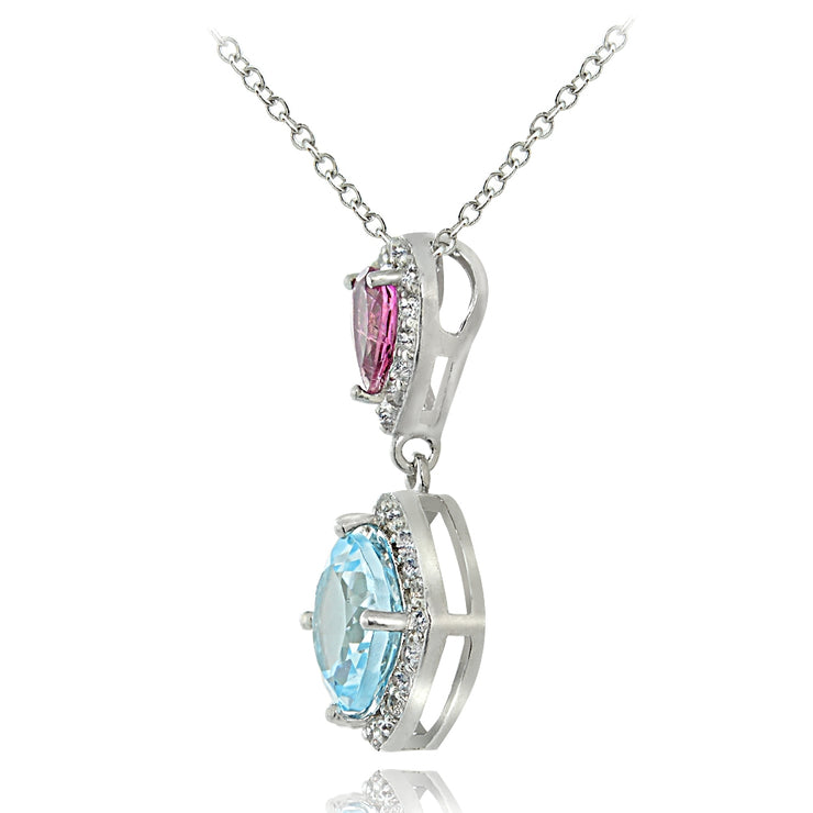 Sterling Silver Blue Topaz and Pink Tourmaline and White Topaz Dangle Necklace