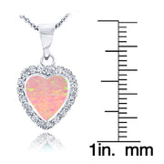Sterling Silver Created Pink Opal & Cubic Zirconia Heart Necklace