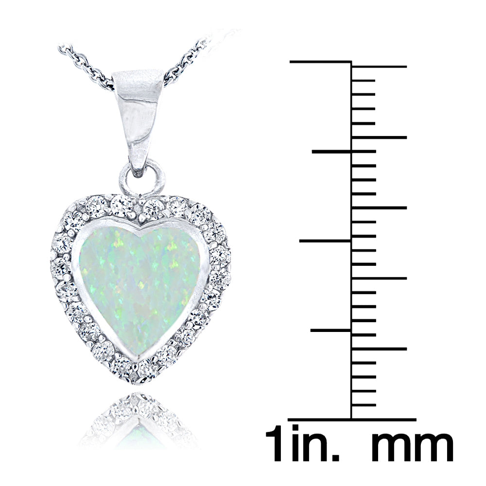 Sterling Silver Created White Opal & Cubic Zirconia Heart Necklace-3