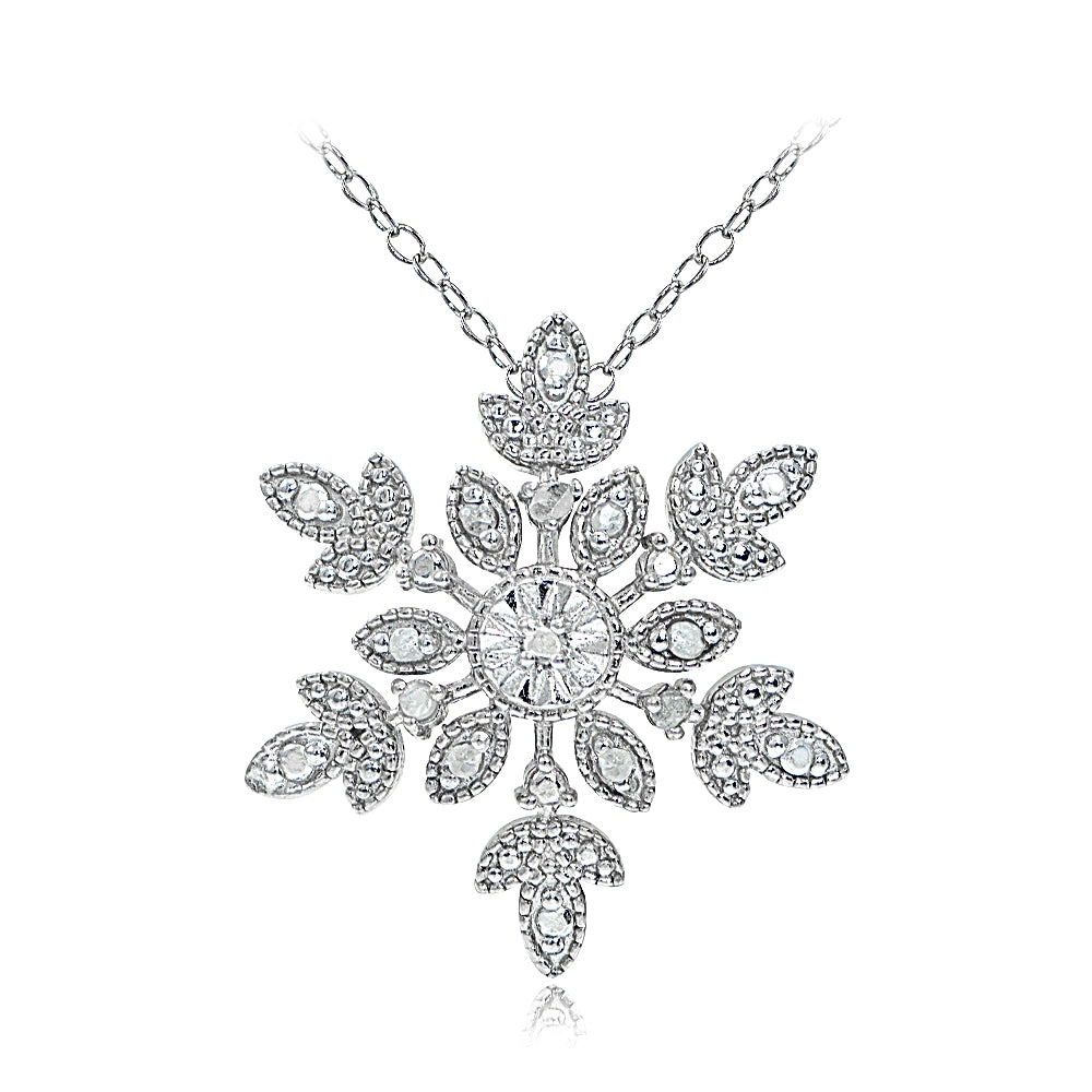 Sterling Silver 1/10 ct tdw Diamond Snowflake Necklace