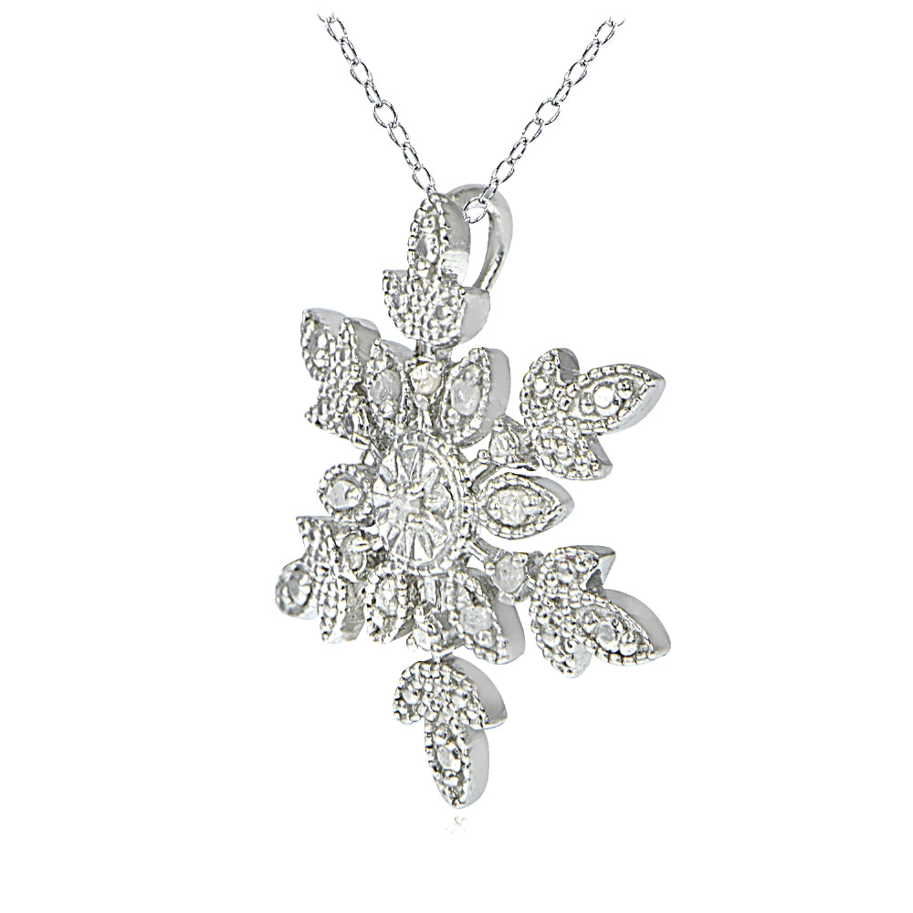 Sterling Silver 1/10 ct tdw Diamond Snowflake Necklace-2