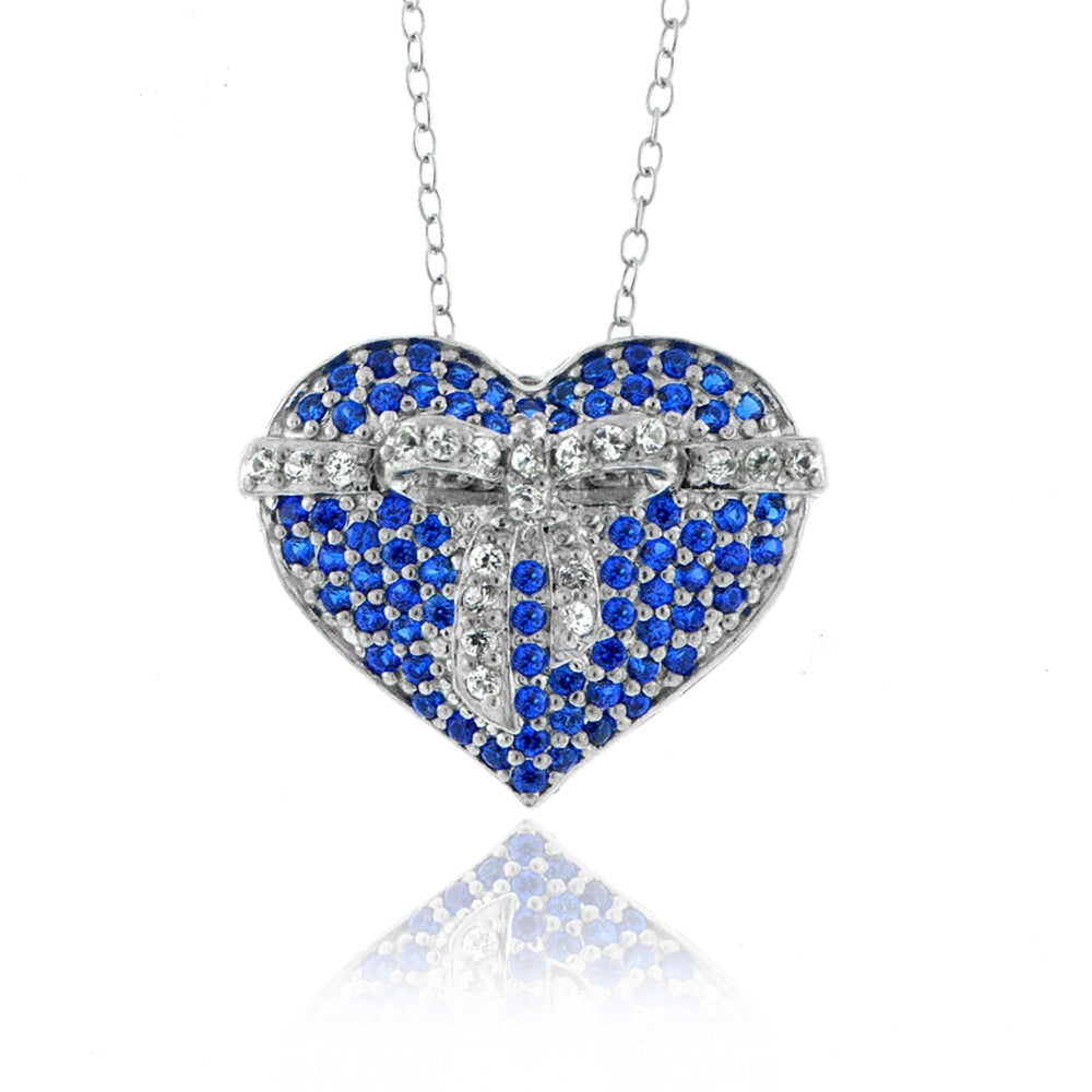 Sterling Silver Created Sapphire Heart Necklace