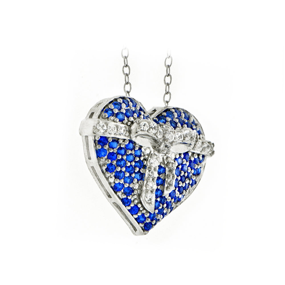 Sterling Silver Created Sapphire Heart Necklace-2