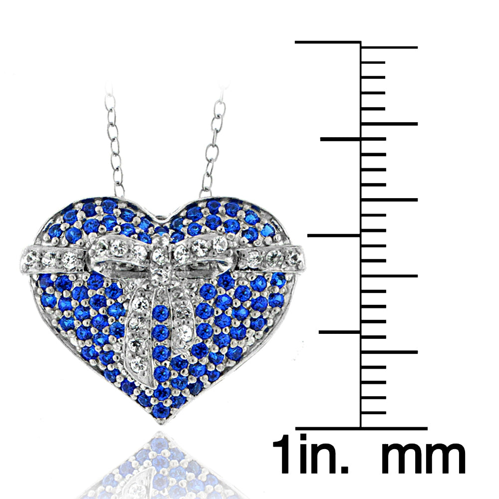 Sterling Silver Created Sapphire Heart Necklace-3