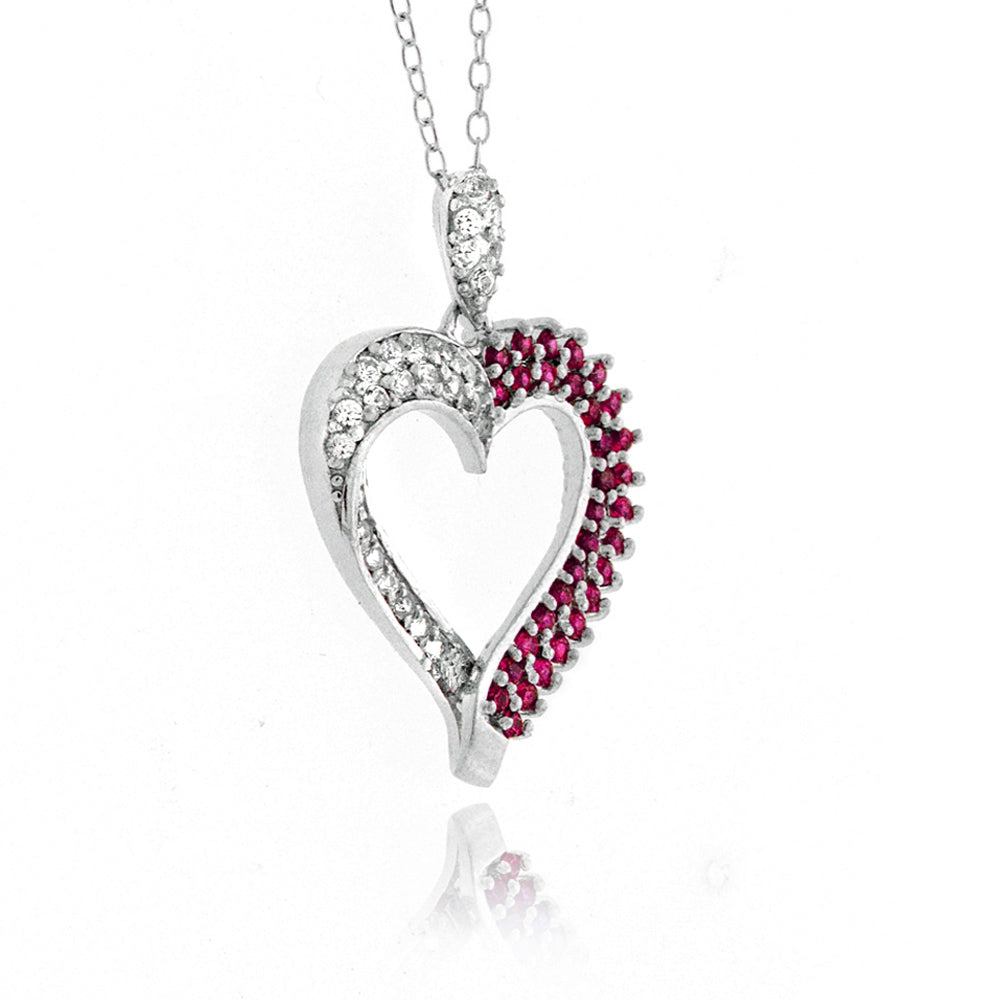 Sterling Silver Created Ruby Heart Necklace-2