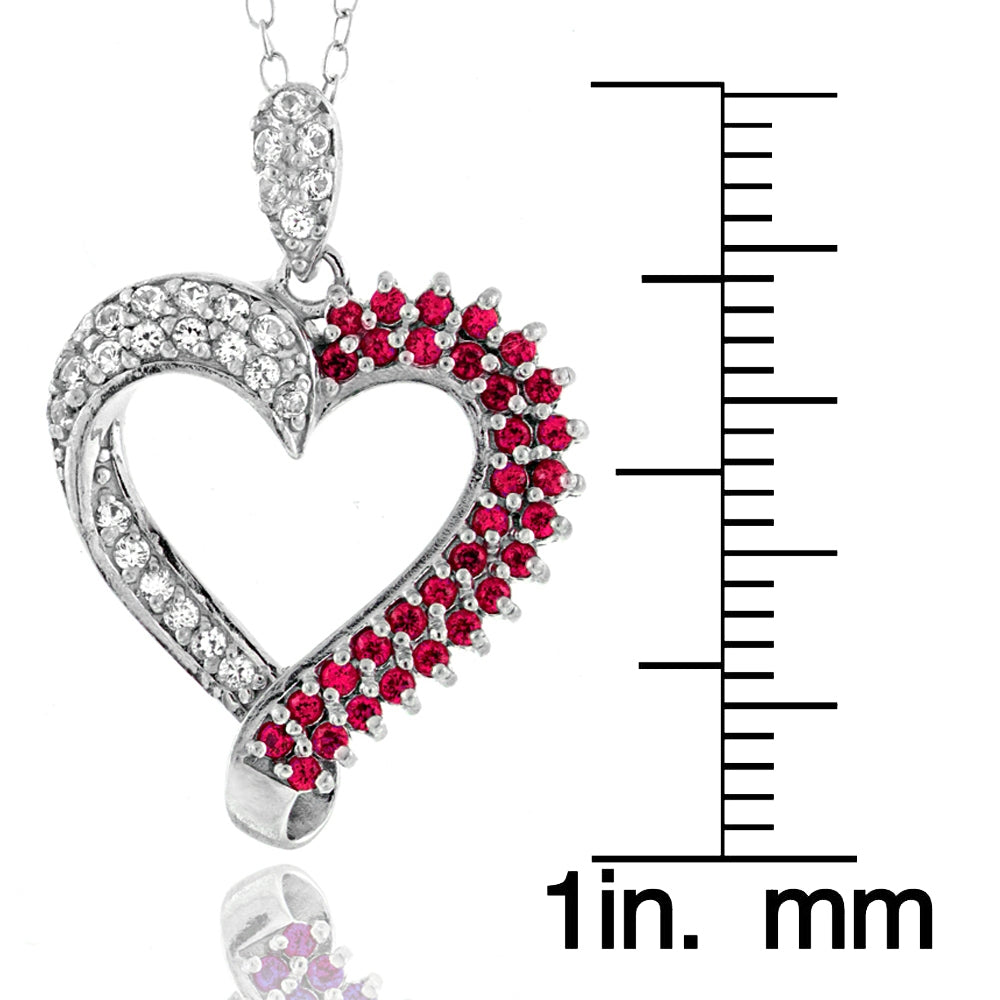 Sterling Silver Created Ruby Heart Necklace-3