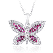 Sterling Silver Created Ruby Gemstone Butterfly Necklace