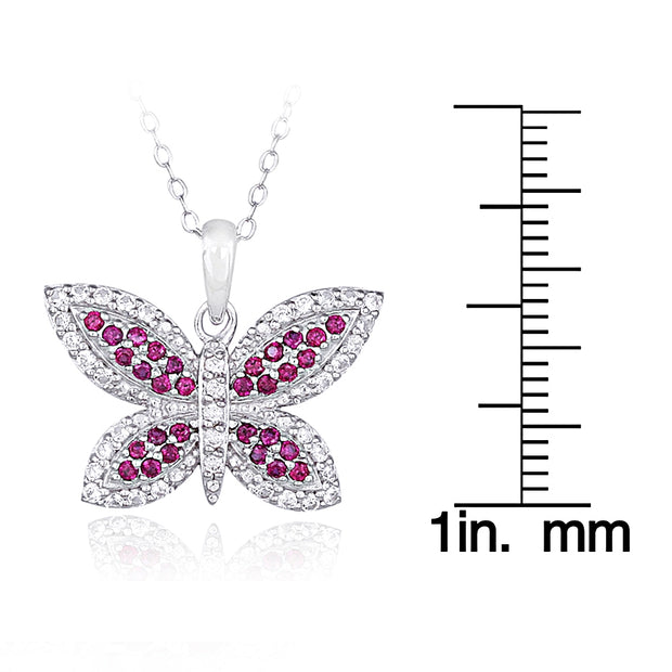 Sterling Silver Created Ruby Gemstone Butterfly Necklace